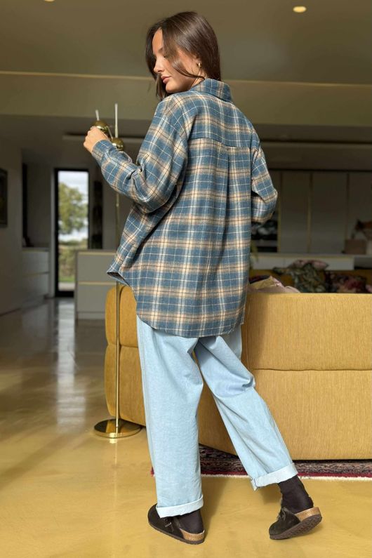 Patrick Plaid Brushed Cotton Shirt Teal